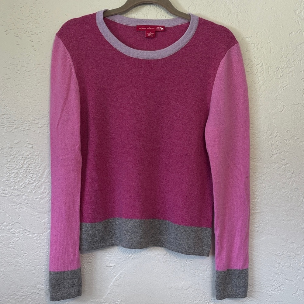 Saks Fifth Avenue Women’s  Pink Color Block Cashmere Crewneck  Sweater XL